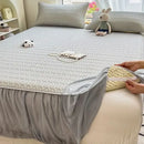 Quilted pink bed skirt set with silver trim bedroom bed pad