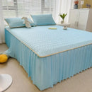Quilted pink bed skirt set with silver trim bedroom bed pad