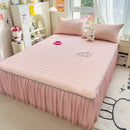 Quilted pink bed skirt set with silver trim bedroom bed pad