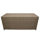 Tan Wicker Patio Deck Box with 113 Gallon Storage and Metal Frame