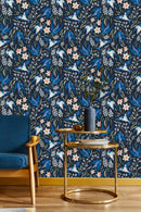 Flowers and Swallows Wallpaper