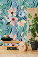 Modish Green Floral Wallpaper Tasteful