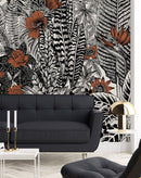 Modish Black and White Leaves Wallpaper Tasteful