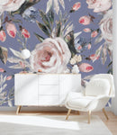 Elegant Modern Blue Floral Wallpaper