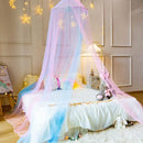 Rainbow pastel hanging mosquito nets with star lights bedroom canopy