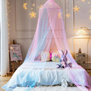 Rainbow pastel hanging mosquito nets with star lights bedroom canopy