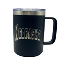 15 oz Stainless Steel Mug Tumbler with Handle | Nebraska Engraved | Black | Customizable | RCK Creations & More
