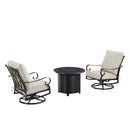 Black Aluminum Fire Table Bistro Set with Two Club Chairs