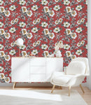 Modish Red Wallpaper with Flowers Tasteful