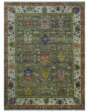 Ready 9x12 Traditional Moss Green and Silver Hand knotted Oushak Wool Area Rug