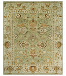 Ready to Ship 8x10, 9x12,10x14 Hand Knotted Green and beige Traditional Vintage Style Antique Wool Rug