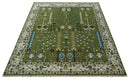 Ready to Ship Hand Knotted Green and Ivory Traditional Wool Area Rug