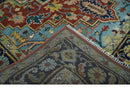 Ready to Ship 9x12 Rust and Blue Traditional Vintage Style Hand Knotted Wool Area Rug