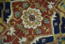 Ready to Ship 9x12 Rust and Blue Traditional Vintage Style Hand Knotted Wool Area Rug