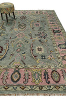 Ready to Ship Aqua and Pink Traditional Oushak Wool Area Rug