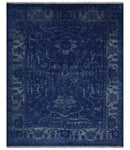 Ready to Ship Blue and Gray Hand knotted Oushak 8x10 and 9x12 wool Area Rug