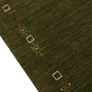 Green Tribal Border Design Hand Loomed Wool Area Rug