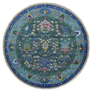 Ready to Ship Hand Knotted Green Moss and Blue Traditional Turkish Design Wool Rug