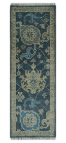 Ready to Ship Hand Knotted Oriental Turkish Oushak Blue and Camel Wool Area Rug