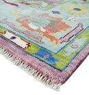 Ready to Ship Pink Modern Oushak Rug Wool Blue Colorful Hand knotted Area Rug