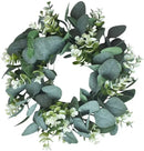 Realistic eucalyptus leaf wreath with white flowers living room decor