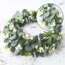 Realistic eucalyptus leaf wreath with white flowers living room decor