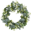 Realistic eucalyptus leaf wreath with white flowers living room decor