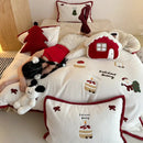 Red and white cartoon embroidered bedding set bedroom plush house