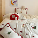 Red and white cartoon embroidered bedding set bedroom plush house
