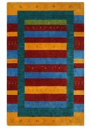 5x8 Vibrant Red, Blue, Yellow and Green Striped Wool Hand Woven Southwestern Lori Rug | KNT17