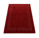 Red Contemporary Border Motifs Hand Loomed Wool Area Rug