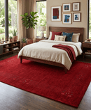 Red Contemporary Border Motifs Hand Loomed Wool Area Rug