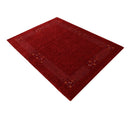 Red Contemporary Border Motifs Hand Loomed Wool Area Rug