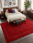 Red Contemporary Center Design Hand Loomed Wool Area Rug