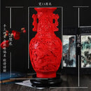 Red lacquerware flower auspicious vase living room dragon carving