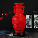 Red lacquerware flower auspicious vase living room dragon carving