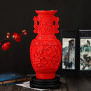 Red lacquerware flower auspicious vase living room dragon carving