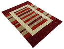 6x8 Maroon and Beige Striped Wool Hand Woven Southwestern Lori Gabbeh Rug
