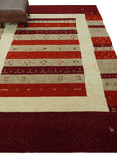 6x8 Maroon and Beige Striped Wool Hand Woven Southwestern Lori Gabbeh Rug