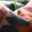 Red Orange & Blue Vintage Lumbar Pillow