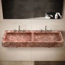Red Travertine Double Bathroom Vanity Sink 48 inch - Fluted Design