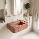 Red Travertine Rectangular Wall-Mount Bathroom Sink - 30" x 16" x 8"