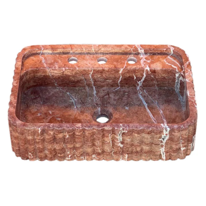 Red Travertine Wall-mount Bathroom Sink Ribbed Textured (W)16" (W)24" (H)6" angle view