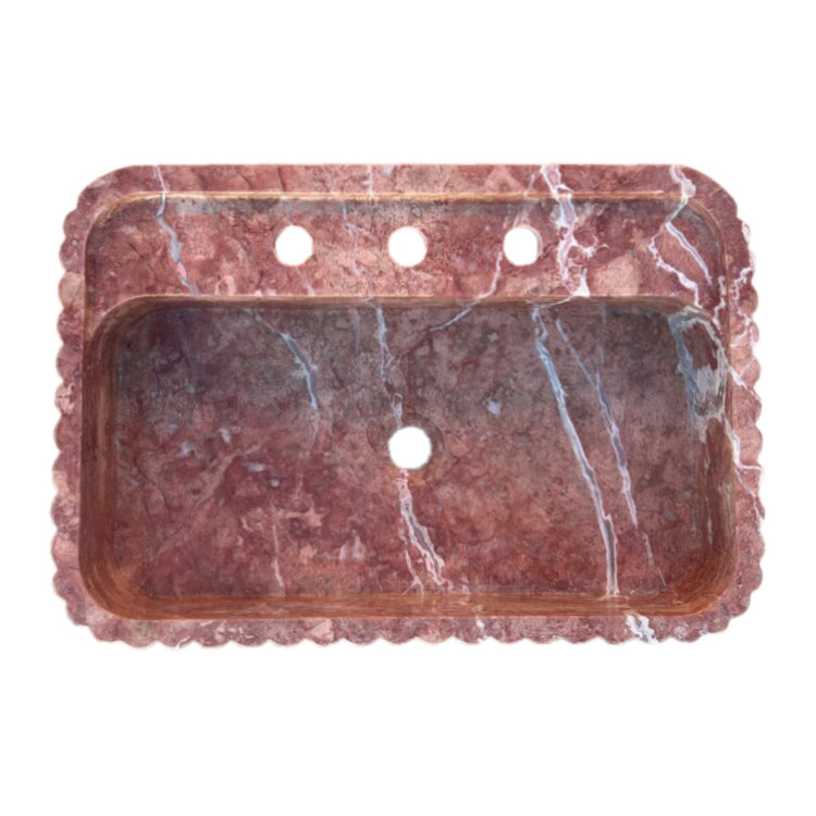 Red Travertine Wall-mount Bathroom Sink Ribbed Textured (W)16" (W)24" (H)6" top view
