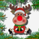 Wooden Reindeer with Present Christmas Ornament with Light Up Nose Cutout