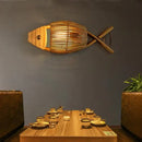 Retro bamboo fish wall lamp living room slatted wood decor