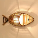 Retro bamboo fish wall lamp living room slatted wood decor