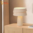 Retro beige pleated mushroom table lamp for bedroom atmosphere