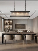 Retro black crystal glass rectangle chandelier dining room pendant