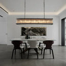Retro black crystal glass rectangle chandelier dining room pendant